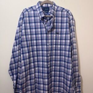 Faconnable Men's blue and white plaid long sleeve shirt 2XL XXL France